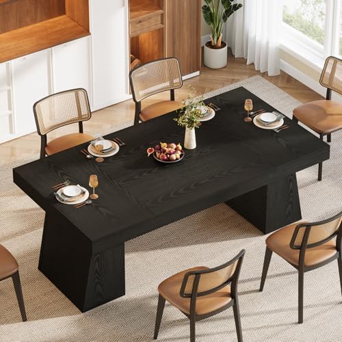 Tribesigns Black Dining Table for 4-6 People, 55-Inch Farmhouse Rectangular Kitchen Dinner Table with Double Pedestal, Wood Dining Room Furniture for Home, Dining Room, Small Space - Image 2
