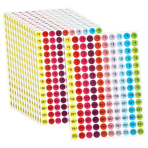 SEWACC Pricing Labels for Garage 15 Sheets Circle Sticker Tags Retail Stickers Bright