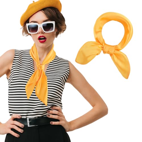 Simarro Pañuelo Cuadrado Sedoso para Mujer - Cuello Liso, Raso Similar a la Seda, Gasa - Pañuelo para la Cabeza, 60 x 60 cm (Amarillo)