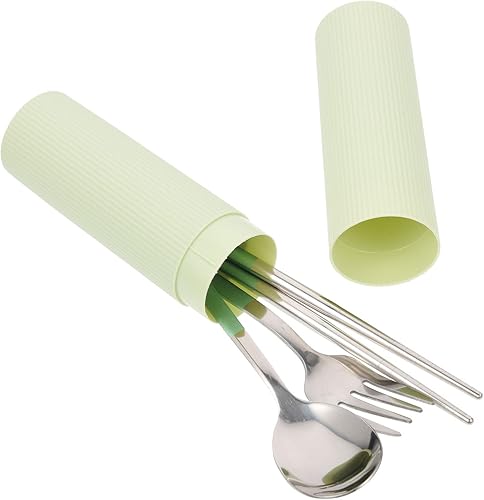 Miniatura 1 de Hemoton Juego de cubiertos de acero inoxidable, utensilios reutilizables portátiles, para viajes, campamento, juego de cubiertos de tenedor,