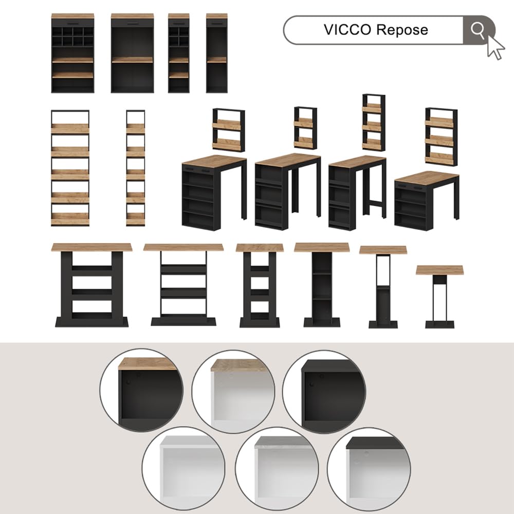 Vicco Juego de Mesa de Bar Repose, Blanco, 57 x 117 cm con 2 taburetes de Bar, utilizable como Mesa Alta para Cocina o Comedor