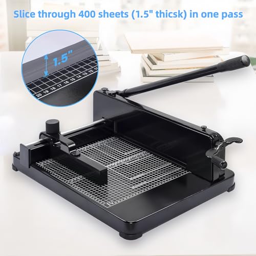 Image of ISDIR Heavy Duty Guillotine Paper Cutter, 12 inch A4 Stack Paper Trimmer, Cuts Up to 400 Sheets, All-Steel Base with Safety Lock, Professional Paper Cutter for Office, School & Print Shop