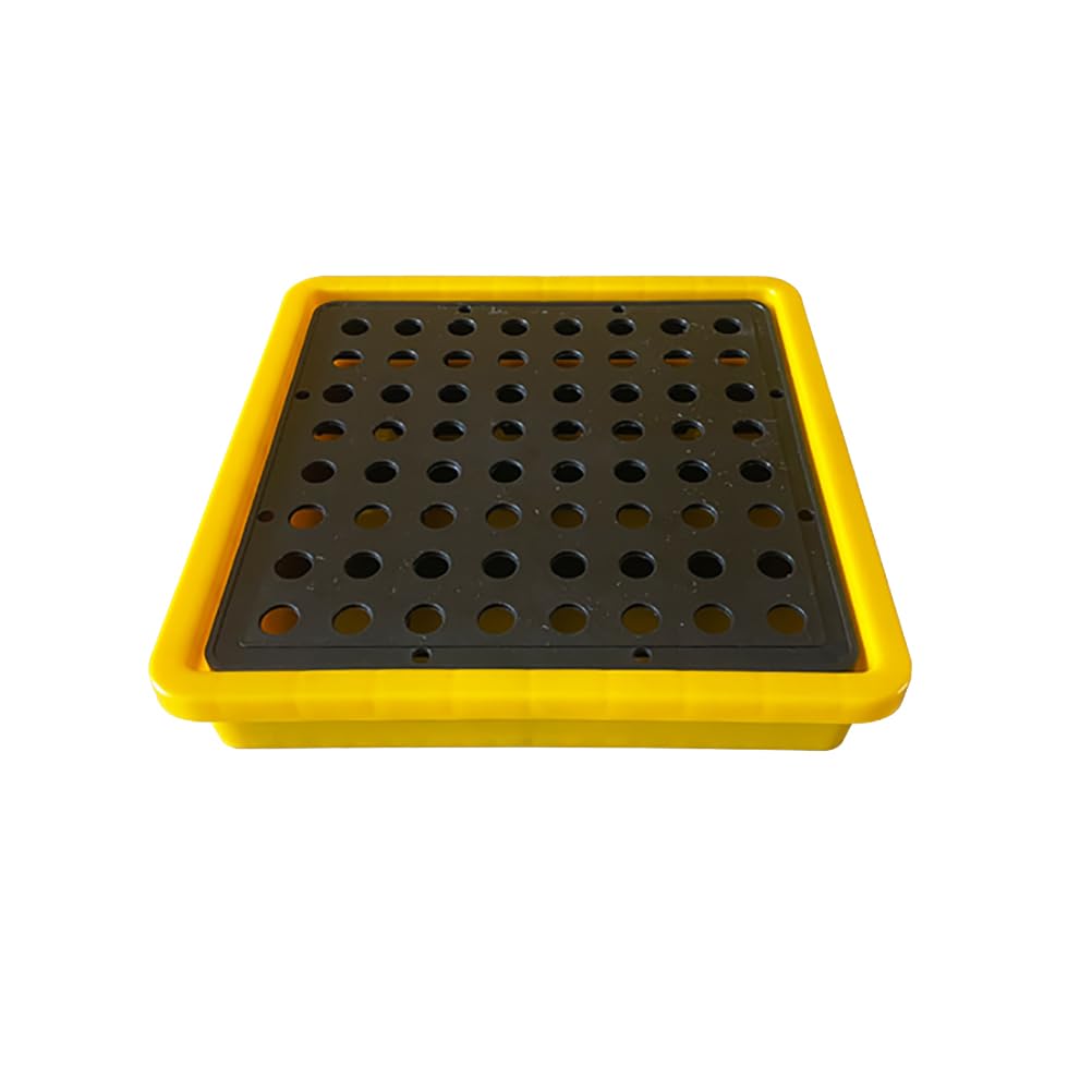 Paleta de contención de derrames modular con drenaje y rejilla antiderrapante para bidones