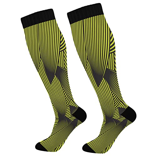 DBKGHIEDHG Calcetines de compresión para mujeres y hombres, calcetines deportivos hasta la rodilla, soporte para correr, senderismo, fitness, linocut, hojas, vintage, interior, textil, multicolor,