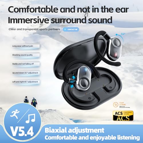 Image of Open Ear Headphones Wireless Bluetooth 5.4, OWS with Earhooks and Mic,Rotatable Control ，IPX6 Waterproof, 60H Range, Out of Ear Earbuds for Sports Running Workout Driving(Black)