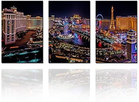 Tucocoo Native American Decor Las Vegas Wall Art Cityscape Pictures USA Paintings 3 Piece Canvas Contemporary Artwork Home Decor for Living Room Framed Posters and Prints Ready to Hang(48''Wx24''H)