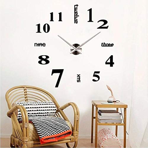 New Frameless DIY Wall Clock,3D Surface Mirror Wall Clock Modern Design Large Mute Wall Watches Stickers for Living Room Bedroom Home Decorations (Black)