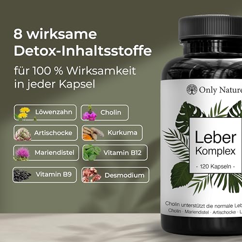 Leber Kapseln - 120 Kapsel - Einzigartige Zusammensetzung: Mariendistel, Cholin, Artischocken - in Deutschland produziert & Laborgeprüft -Natürlich & vegan