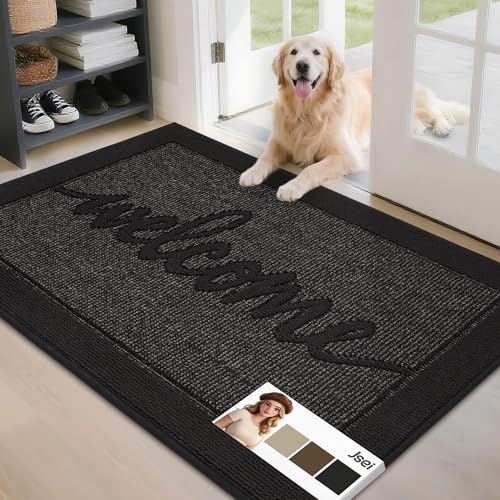 JSEI Door Mat 32"x 48",Absorbent Muddy Dirt Welcome Mat,Non-Slip Entryway Rugs Washable Indoor Entrance Mats, Low Profile Floor Mat for Entryway and Front Back Door,Black 32'' x 48'' Black