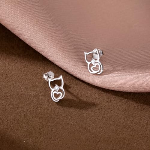 SLUYNZ 925 Sterling Silver Cute Cat Stud Earrings for Women Teens Cat Dog Stud Earrings4