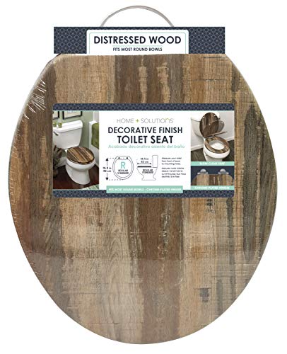 Home+Solutions Toilet Seat, Round, Distressed Wood #TOP5