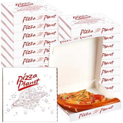 Dunzoom 48 Pcs Mini Pizza Planet Pizza Boxes for Inspired Story Party Favor 3.5 Inch Mini Pizza Boxes Pizza Planet Decorations for Story Party Pizza Planet Party Decorations Cover