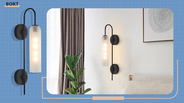 Image of BOKT Mid Century Modern Long Wall Sconce 1-Light Matte Black White Glass Wall Mounted Light Contemporary Large Indoor Wall Sconce Lamp Vintage Bathroom Wall Light (White)