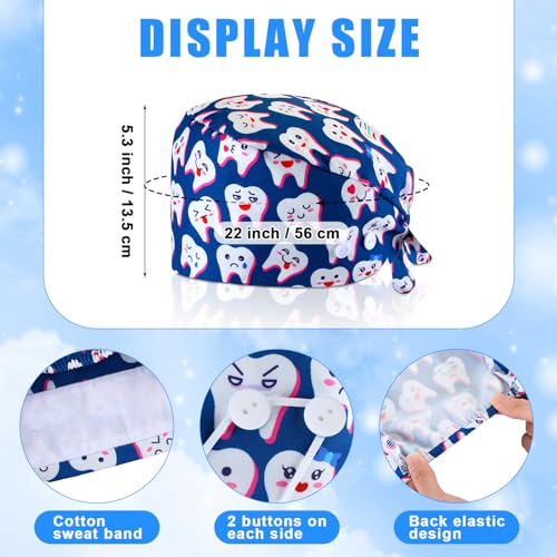 Image of Unittype 12 Pcs Dental Caps for Women Adjustable Dentist Scrub Cap Elastic Nurse Hats Teeth Pattern Working Hats Bulk
