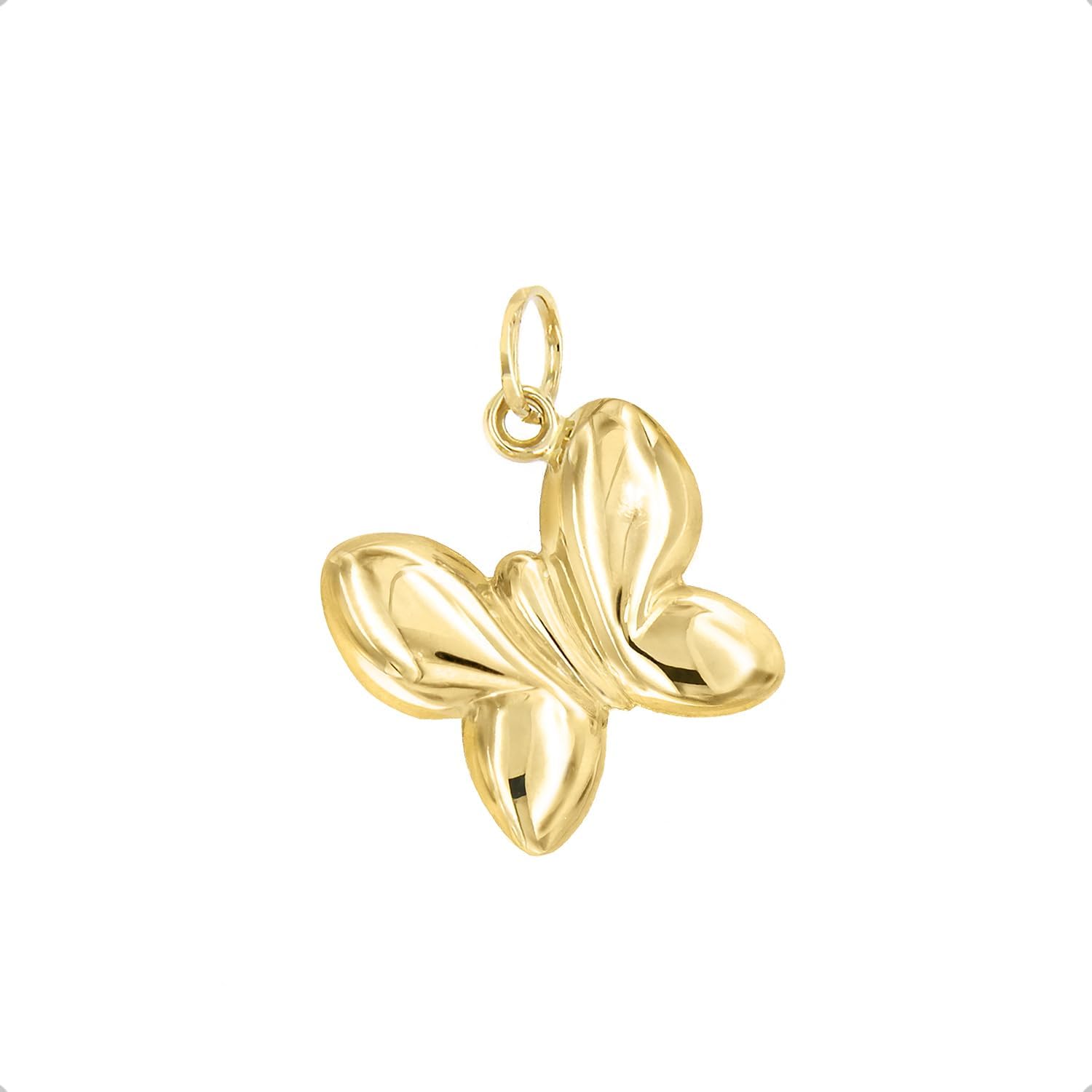 forme di Lucchetta - 14K Yellow Gold Butterfly Pendant Charm, Womens 14k Charms for Necklaces up to 4mm, Authentic Fine Jewelry from Italy for Mother's Day