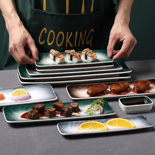 Set de 2 platos de sushi de cerámica rectangular de 10 pulgadas miniatura 5