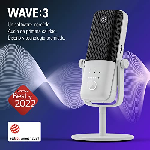 Elgato Wave:3 White - Micrófono Condensador USB Profesional para Streaming, Podcast, Juegos, Oficina, casa, Software Mezclador Gratis, plugins de Efectos, antidistorsión, Plug n Play, Mac, PC - imagen 2