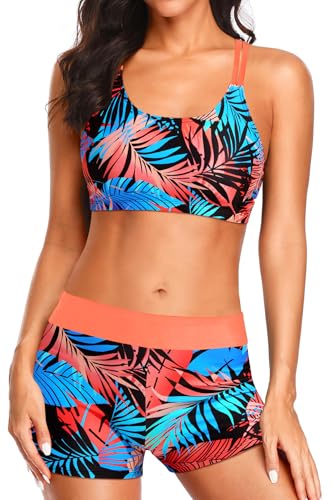 Image of Holipick 3 Piece Tankini Swimsuits for Women Tummy Control Bathing Suits Swim Tank Top with Bra Boy Shorts Teen Swimwear 2026