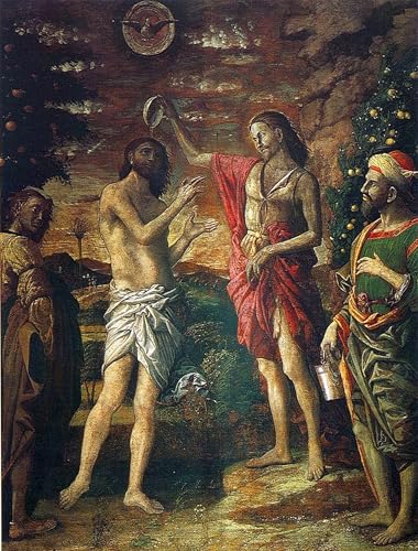 Cuadro decorativo sobre lienzo Battesimo di Cristo de Andrea Mantegna en formato 60x90cm