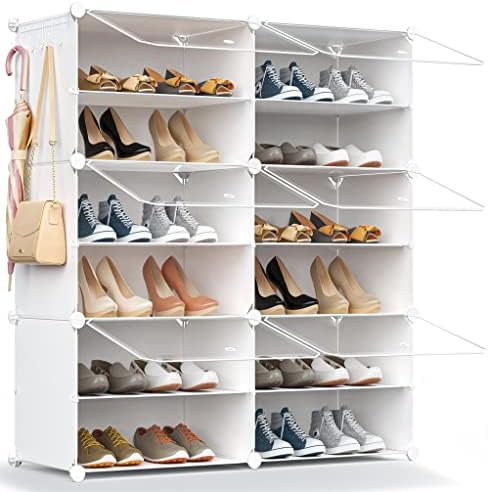 HOMICKER Shoe Rack Organizer, 24 Pair Shoe Storage Cabinet with Door Expandable Plastic Shoe Shelves for Closet,Entryway,Hallway,Bedroom,6 Tier