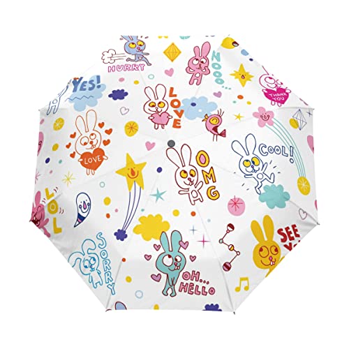 Parapluie pliable automatique lapin mignon résistant au vent pour le voyage