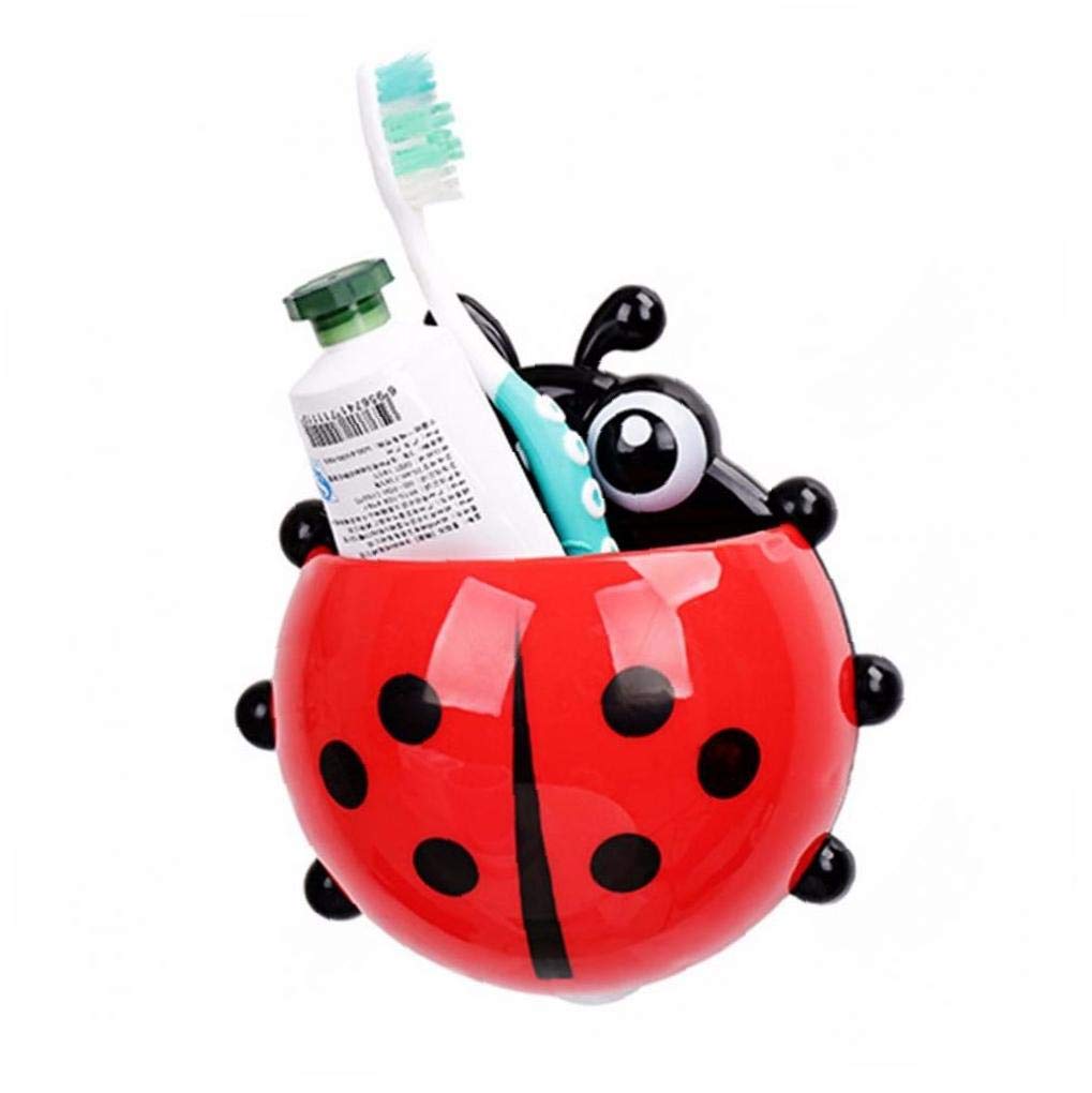 Amoyer Red Cute Novelty Toothbrush Holder With Suction Cup Toothpaste Holder Big Ladybird Random Color