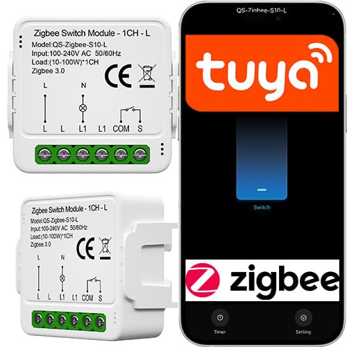 Sone Smart One ZigBee Unterputz Schalter 1-Kanal ohne Neutralleiter, Smart Relais Modul für Licht, kompatibel mit Tuya Smart Life, Home Assistant, Alexa & Google Home, inkl. LED-Kompensator