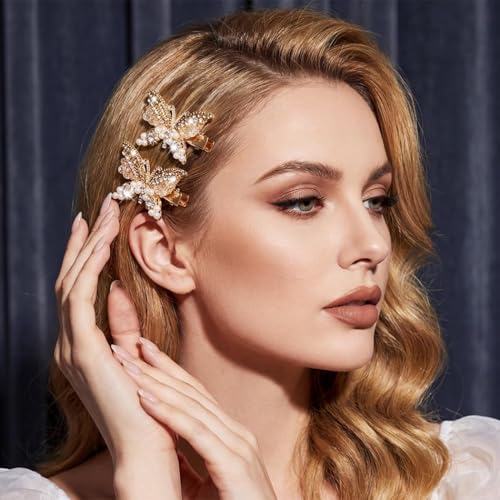 Pinzas para cabello en forma de mariposa dorada pack 2 miniatura 3