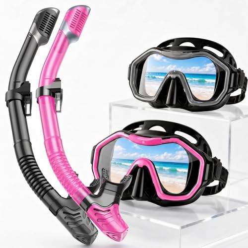 Snorkeling Gear for Adults Kids, Kwambiri Dry-Top Snorkel Set, 180°Panoramic Wide View Diving Mask Breathing Freely Snorkel Mask for Snorkeling Scuba Diving Swimming Travel