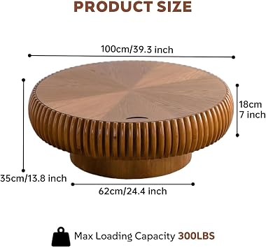 Round Coffee Table with Hidden Storage Drum Fluted Coffee Table 100cm
