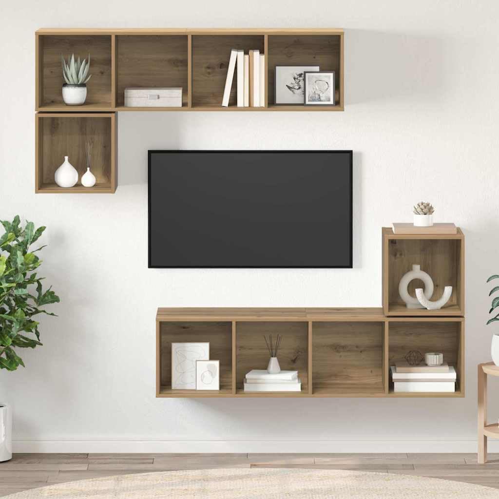TV-Schrankset Wandmontiert 4-teilig, Artisan-Eiche Holzwerkstoff, Modernes Media-Center, Platzsparendes Design, für Wohnzimmer und Schlafzimmer