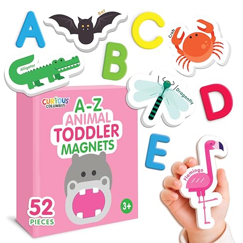 Image of Curious Columbus Toddler Magnets – Animal Fridge Magnets for Kids | 52 Refrigerator Magnets with 26 Animals + 26 ABC Magnetic Letters | Foam Alphabet Learning Set for Toddlers
