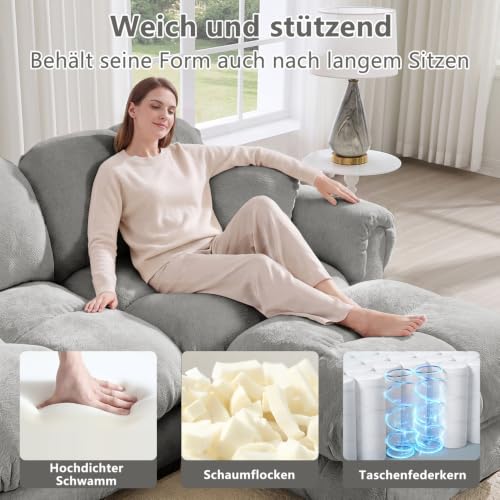 Sofá modular de chenilla gris de 2 asientos cómodo sofá de salón ergonómico 6