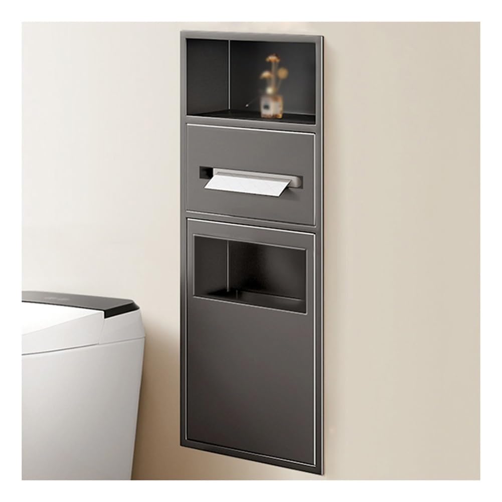 QUSYZD Stainless Steel Recessed Shower Niche with Double Shelves and Trash Can Bathroom Storage Organizer,Black-60x16.5x12.5cm,Gray-70x28x13.5cm