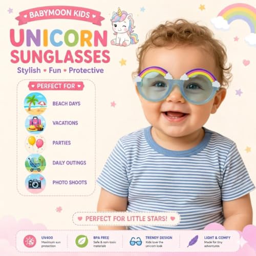 Image of BabyMoon Kids Unicorn Shaped Summer Sunglasses Goggles For Baby Girls & Boys | 2-8 Y | Blue