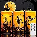Homemory Halloween Candles, Orange Flameless Candles, Outrdoor Waterproof Battery Operated LED Pillar Candles with Remote Timers for Halloween Decoration, 3”x6”, Set of 3
