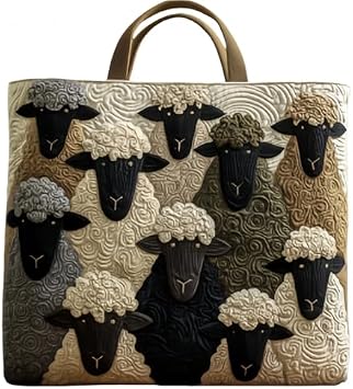 Handmade Sheep Heaven Quilted Tote Bag Original Patchwork Boho Shoulder Bag for Daily & Travel Short Bag15x14inch,A