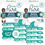 Pampers Pure Protection Disposable Baby Diapers Size 4, 2 Month Supply (2 x 150 Count) with Aqua Pure Sensitive Baby Wipes, 12X Pop-Top Packs (672 Count)