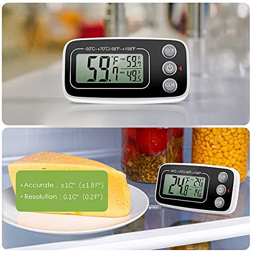 Keekit Refrigerator Thermometer, 2 Pack Digital Freezer Thermometer, Upgraded Fridge Thermometer With Large Lcd Display, Max/Min Record Function For Kitchen, Home, Restaurants - Black #TOP2