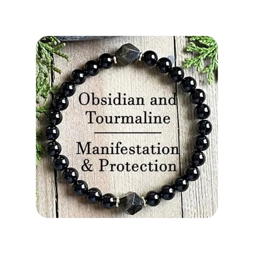 TUBIANCA Obsidian & Black Tourmaline Bracelet, Manifestation & Protection Jewelry for Men & Women, Gifts for Christmas, Valentine&rsquo;s, Birthdays, Anniversary Stocking Stuffers for Men and Women