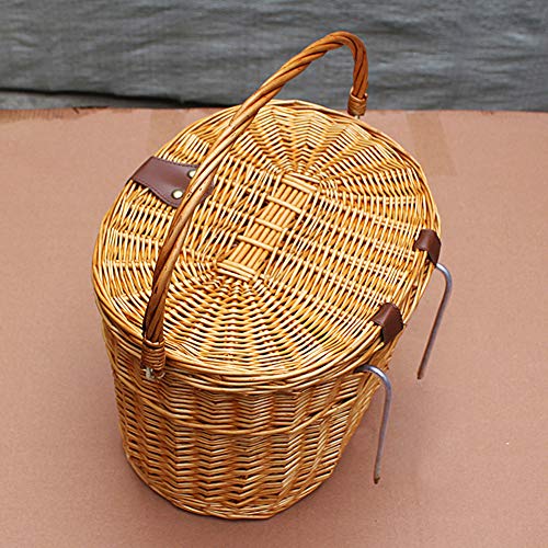 Cesta de mimbre para bicicleta rústica con tapa, ajuste universal, material duradero, varillas de montaje rápido, estilo único, adecuado para todas las bicicletas de adultos