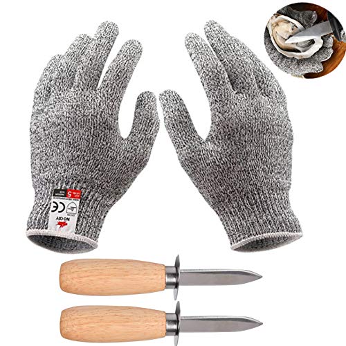 Oyster Shucking Knife, Oyster Knife Set with Level 5 Protection Food Grade Cut Resistant Gloves Seafood Opener Kit Tools (2knifes+1Glove) Oyster Shucking Knife, Oyster Knife Set with Level 5 Protection Food Grade Cut Resistant Gloves Seafood Opener Kit Tools (2knifes+1Glove)