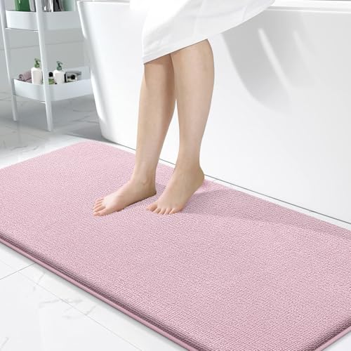 Image of OLANLY Thick Memory Foam Bathroom Runner Rugs 47x24, Extra Soft Absorbent Long Bath Rug, Quick Dry, Non-Slip, Machine Washable Bath Mat for Bathroom, Tub and Shower, Home Decor Accessories, Dusty Rose
