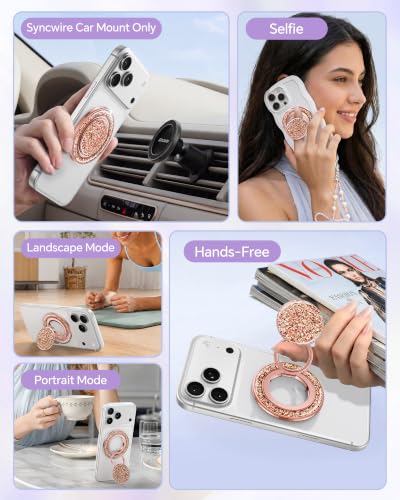 Image of SYNCWIRE for MagSafe Phone Grip, Sparkly Magnetic Phone Ring Holder | 360 Rotation, Glitter Phone Grip Finger Holder Stand Kickstand Bling Bling, for iPhone 17 16 15 14 13 12 Pro Max MagSafe