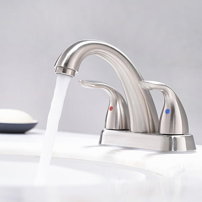 Phiestina Centerset 4 Inch Brushed Nickel 2 or 3 Holes Stainless Steel Bathroom Sink Faucet, 2 Handle Bathroom Faucet with Copper Pop Up Drain and Water Supply Lines, BF008-5-BN