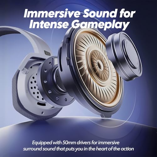 NUBWO G06 Dual Wireless Gaming Headset with Microphone for PS5, PS4, PC - 23ms Low Latency Audio - 100-Hour of Playtime - 50mm Drivers (White-Black) - Image 6