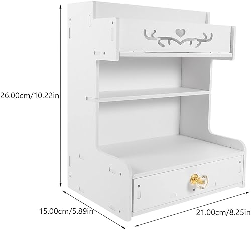 Miniatura 2 de STOBAZA Organizador de escritorio estacionario Kawaii con cajón, compartimento de mesa de madera, almacenamiento de maquillaje, organizador de