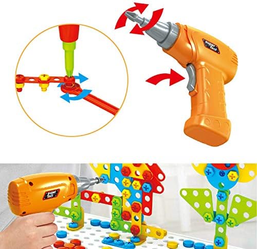 Style-Carry Drill Design Puzzle Constructions Toys  237 Pcs Electric Drill Creative Screwdriver Building Take Apart Blocks STEM Educational Set With Storage Box For 3 4 5 6 7 8 Ages Kids Boys