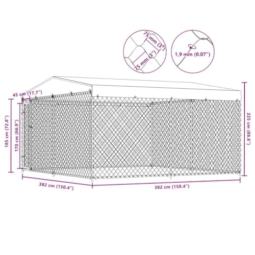 vidaXL Outdoor Hundezwinger mit Überdachung 382x382x225 cm Hundehütte Hundekäfig