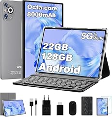 Dghrti 2025 Newest Tablet 10 pollici Android 14, 22GB RAM 128GB ROM/TF 1TB, Octa-Core, 8000mAh, Corpo in Metallo, BT5.0, WiFi 5G/2.4G, Face ID, 8MP+5MP, Widevine L1, Tastiera, Mouse, Gray